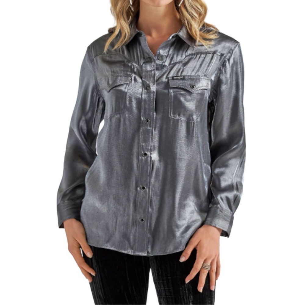 Wrangler Retro Women’s Long Sleeve Silver Metallic Blouse Small